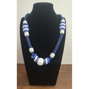 Vintage Plastic Bead Rope Statement Necklace Nautical Costume Jewelry J106